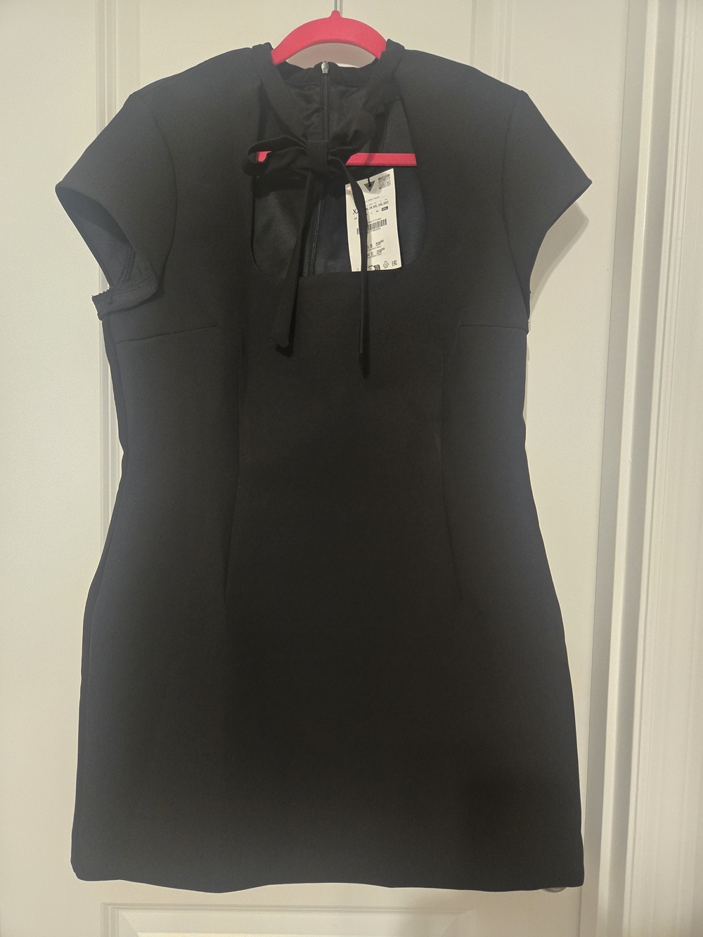 Zara Black Mini Dress with Tie Neck